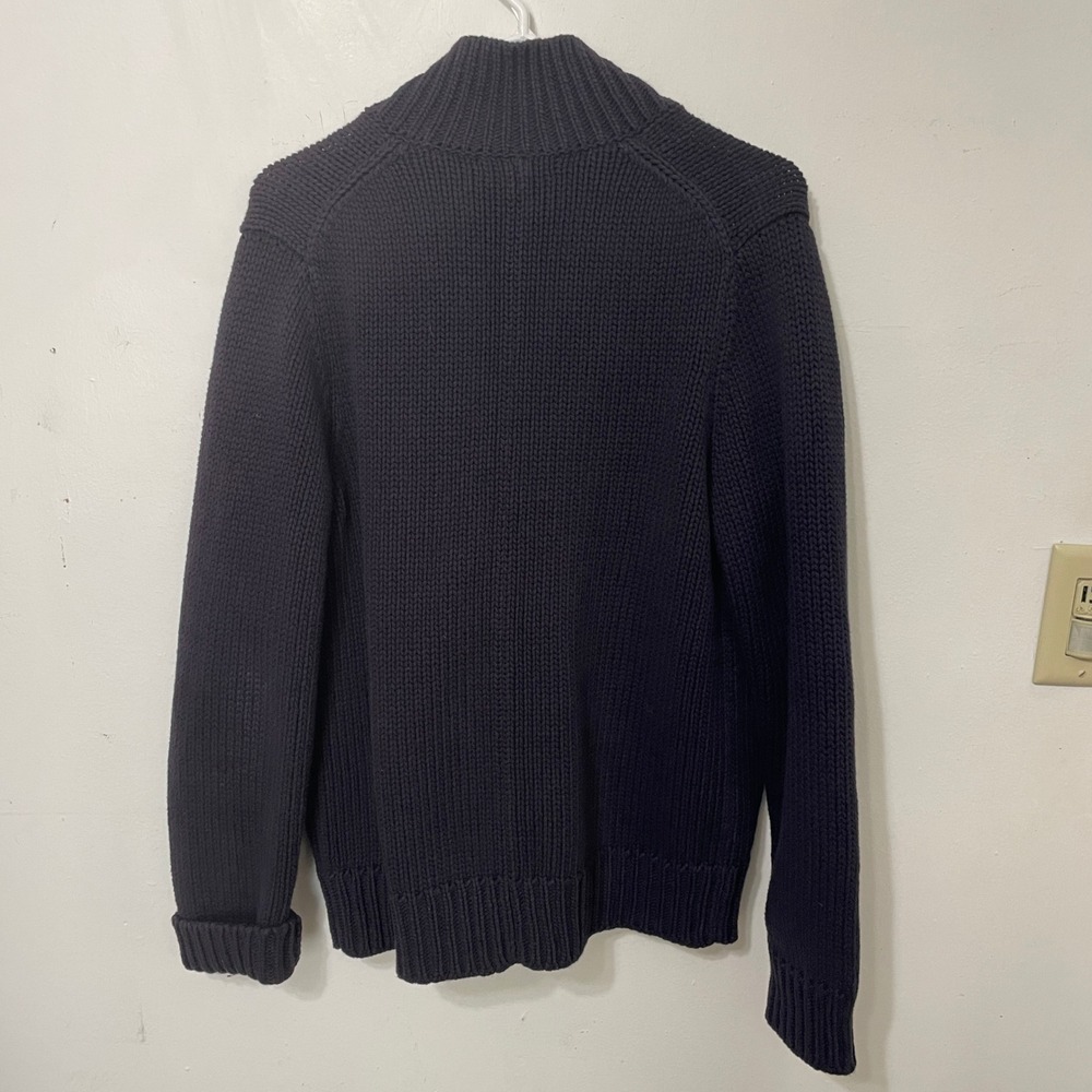 Lands End Navy Blue Chunky Knit Mock Neck Button Front Cardigan Sweater Womens S - Picture 7 of 7